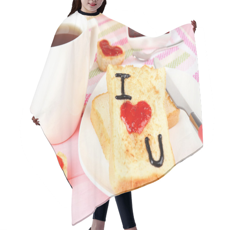 Personality  Delicious Toast With Jam And Cup Of Tea On Table Close-up Hair Cutting Cape