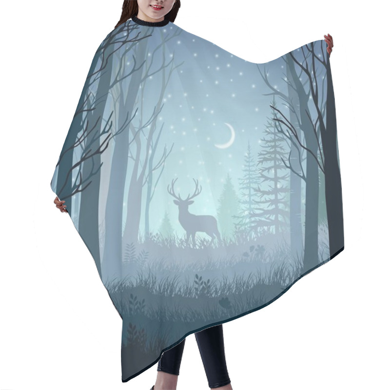 Personality  Winter Landscape With Deer In The Forest At Night Background Hair Cutting Cape