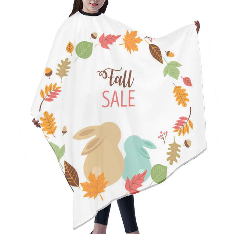 Personality  Hello Autumn, Fall Season Background. Bunnies And A Wreath Of Leaves Hair Cutting Cape