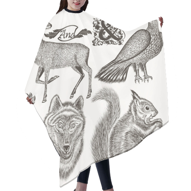 Personality  Collection Of  Hand Drawn Animals For Hunting Design Hair Cutting Cape