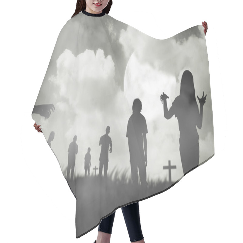 Personality  Silhouette Group Of Zombie Walking Under Full Moon Hair Cutting Cape