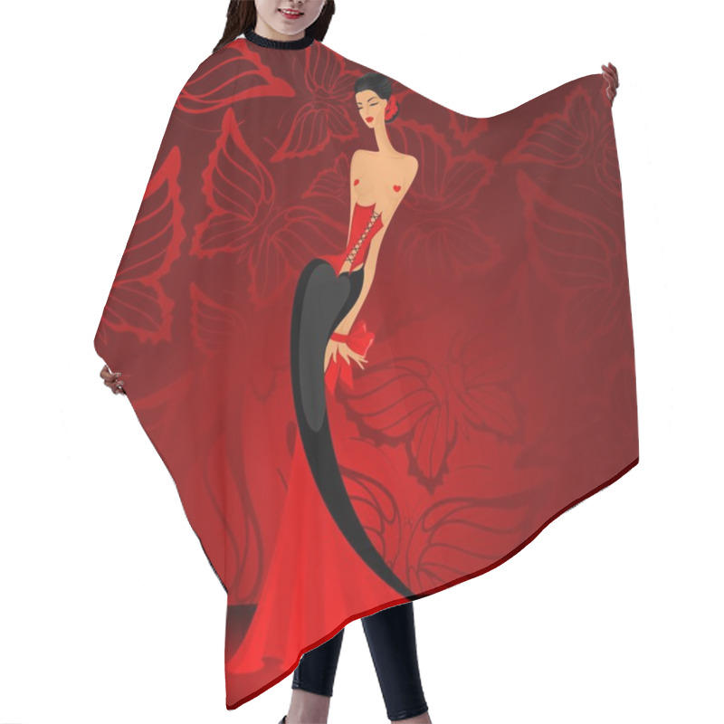 Personality  Charming Lady In A Red Dress Hair Cutting Cape