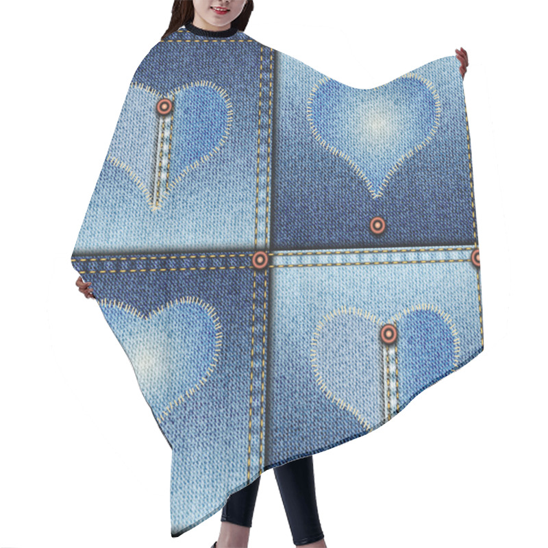 Personality  Patchwork Of Denim Fabric. Hair Cutting Cape