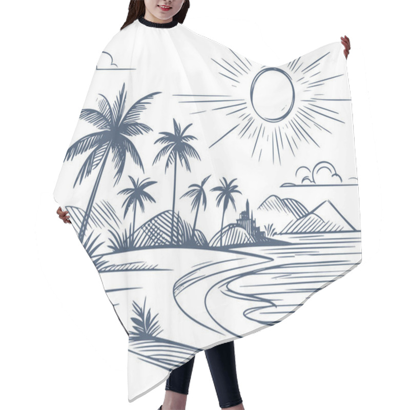 Personality  Simple Vector Sketch Of A Beach Holiday By The Sea Hair Cutting Cape