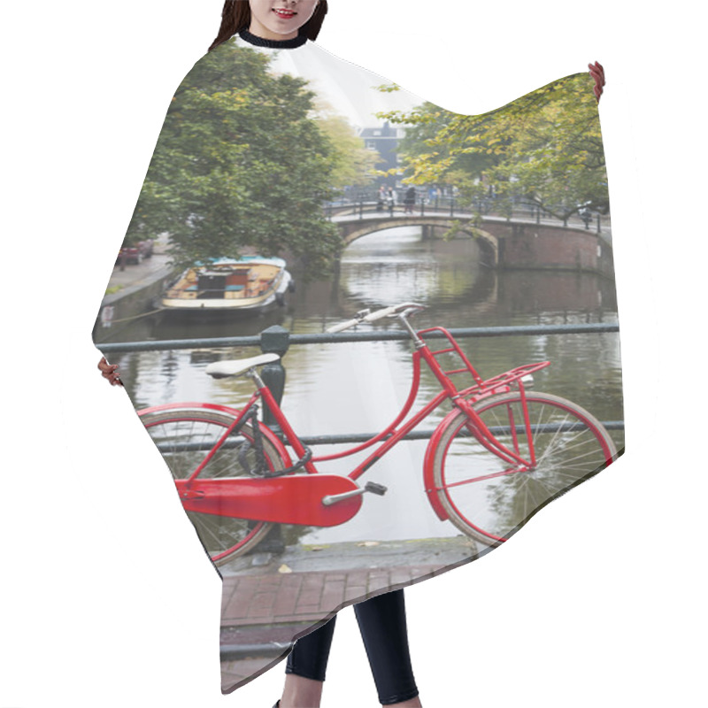 Personality  Red Bike On A Bridge In Amsterdam Hair Cutting Cape