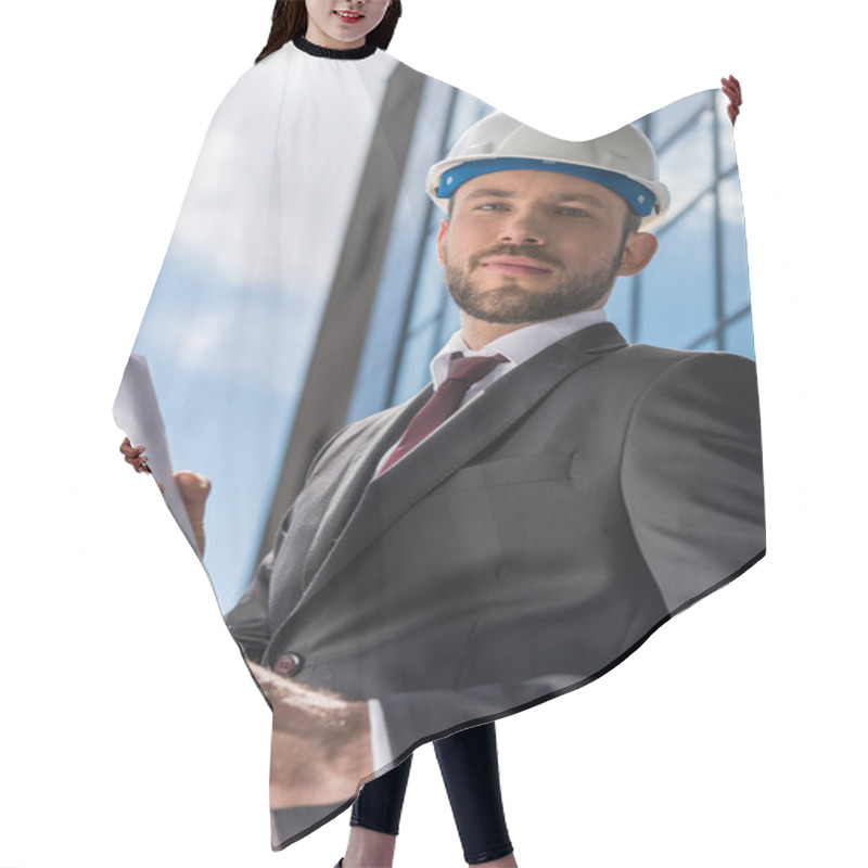 Personality  Professional Architect In Hard Hat  Hair Cutting Cape