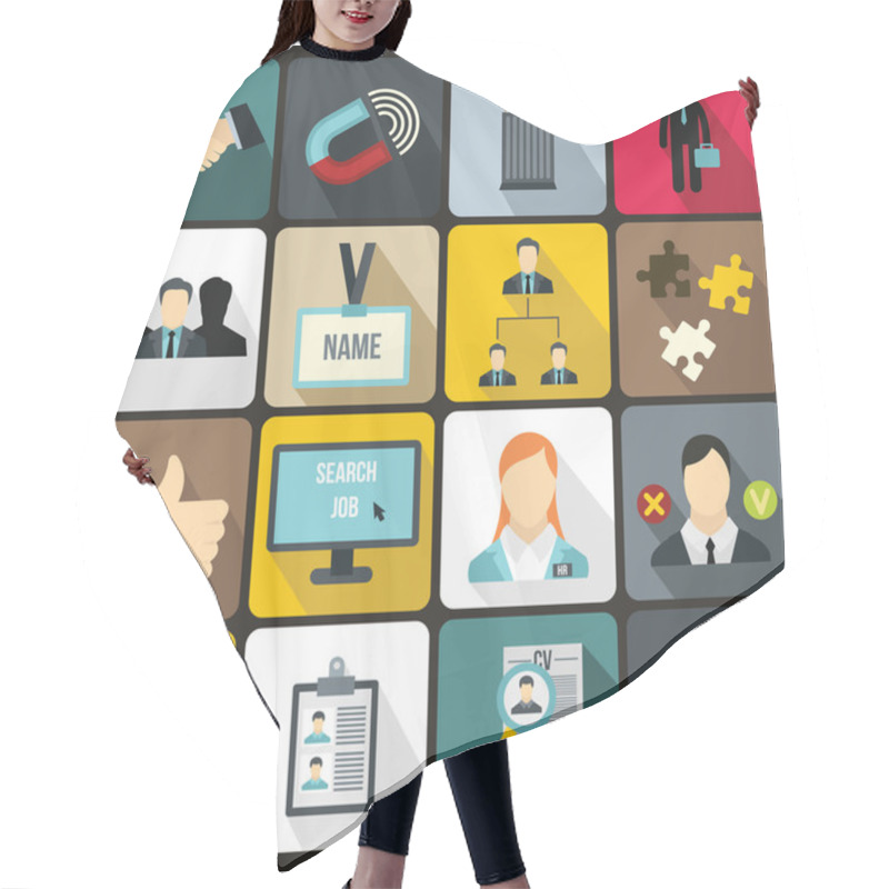 Personality  Human Resource Management Icons Set Hair Cutting Cape