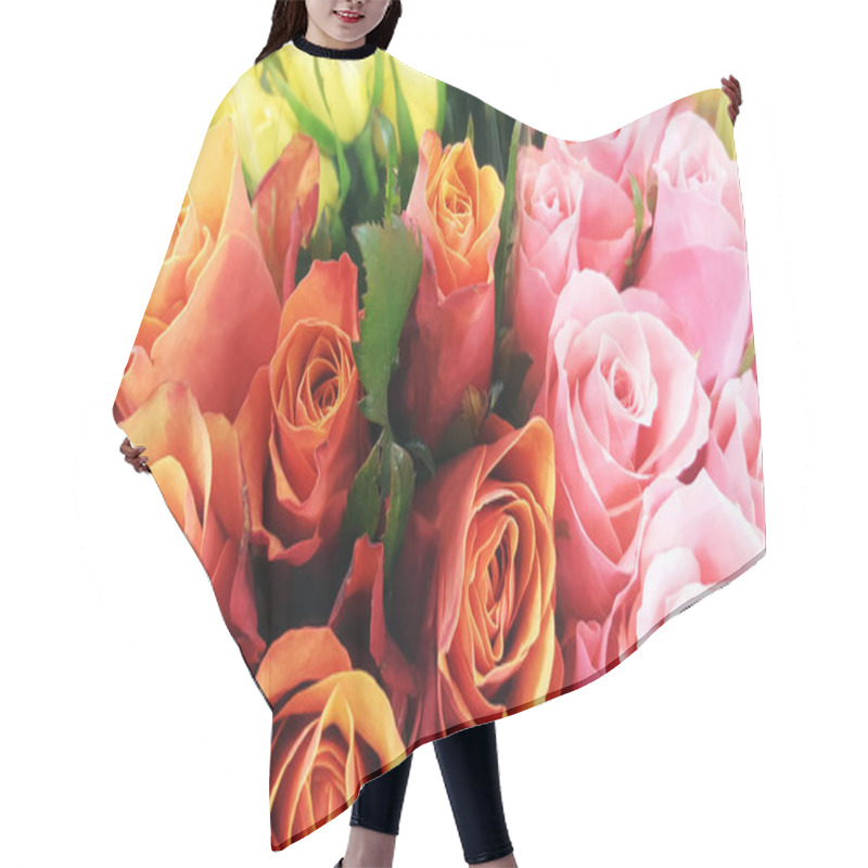 Personality  Background Of Pink Orange And Peach Roses Hair Cutting Cape