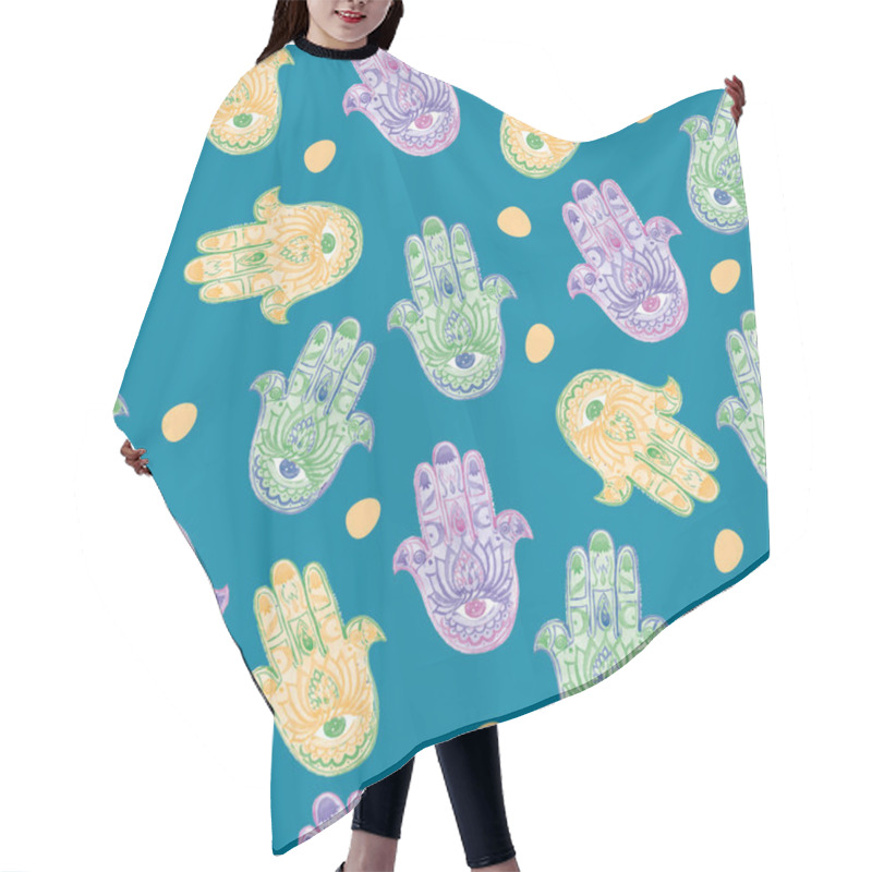 Personality  Seamless Pattern Of Hamsa Hand Hair Cutting Cape