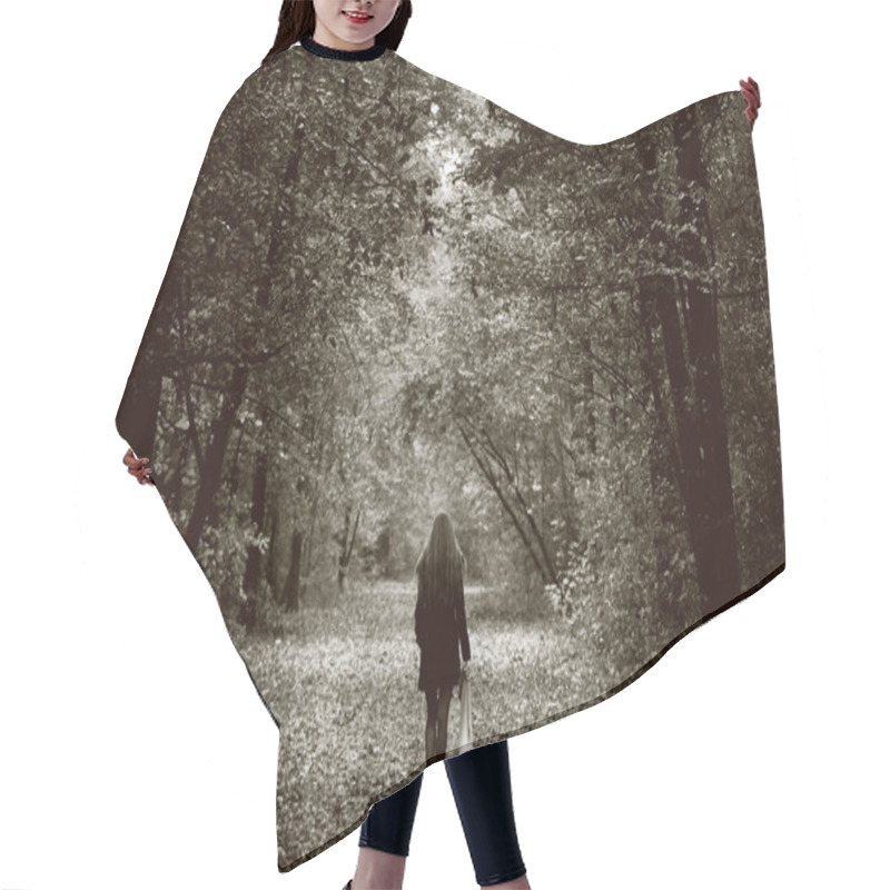 Personality  Lonely Sad Woman On The Wood Road Hair Cutting Cape