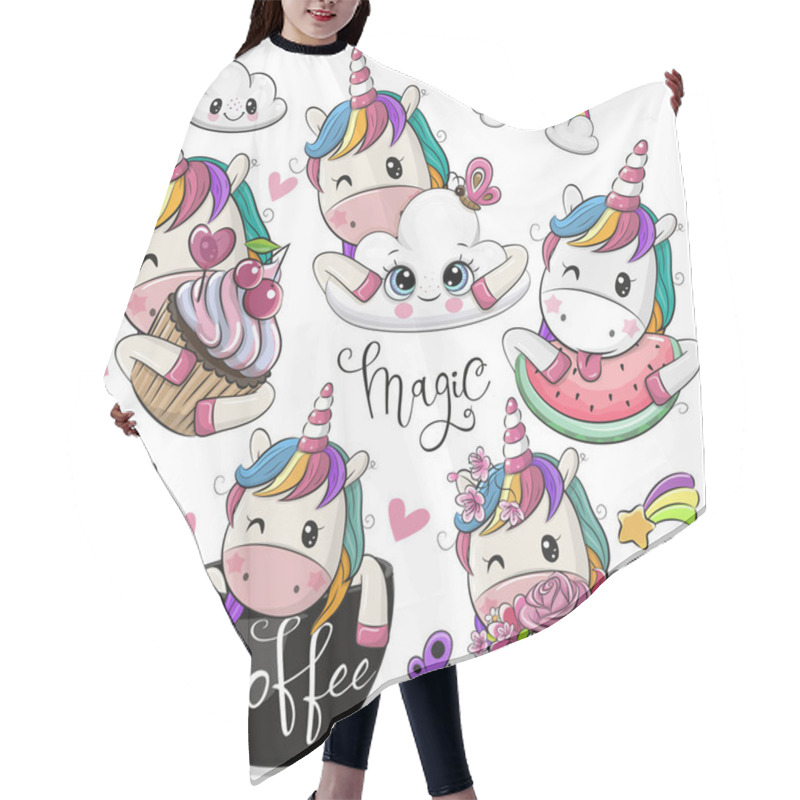 Personality  Set Of Cute Cartoon Unicorns Isolated On A White Background Hair Cutting Cape