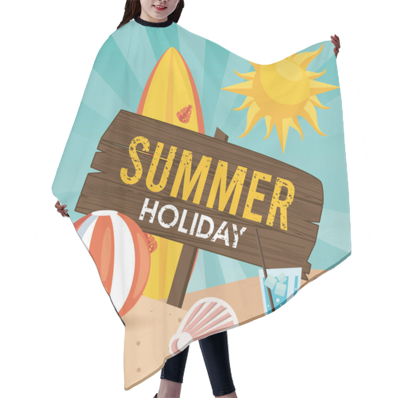 Personality  Summer Holiday Label With Beach Balloon Hair Cutting Cape