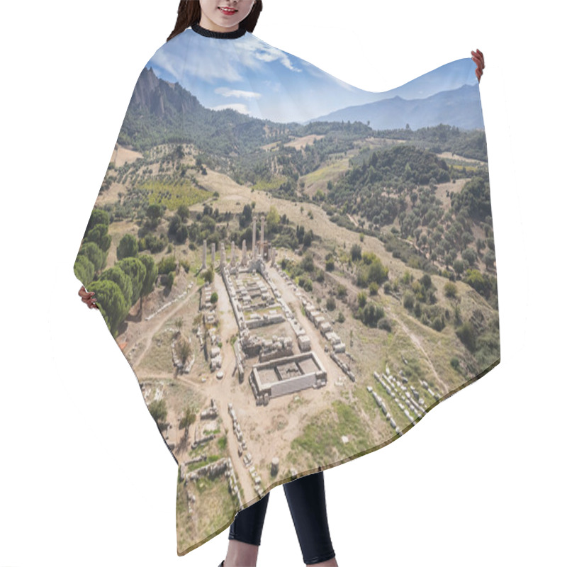 Personality  Aerial View With Drone; Sardes (Sardis) Ancient City Which Has Gymnasium And Synagogue Ruins And Columns In Manisa, Turkey. Hair Cutting Cape