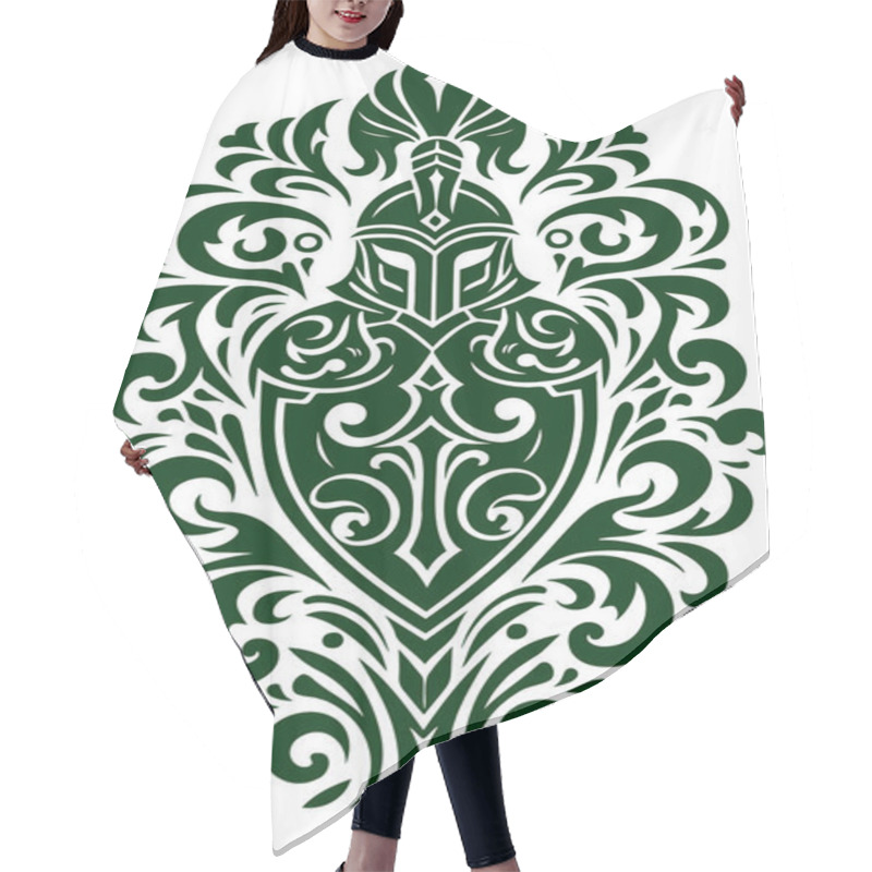 Personality  Medieval Knight Shield Helmet Design With Ornamental Vector Pattern Hair Cutting Cape