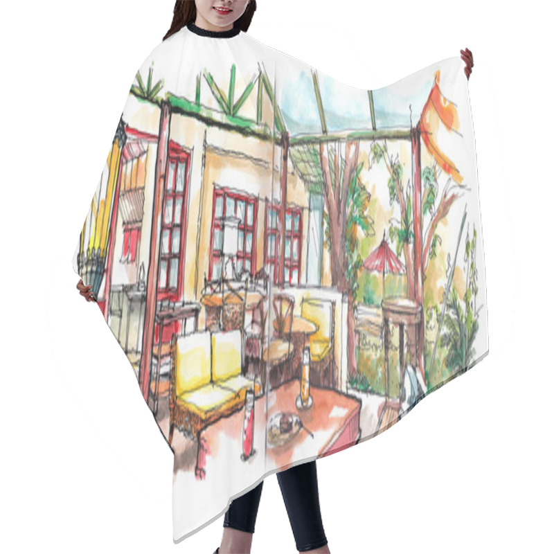 Personality  Coffee House Garden Illustration Hair Cutting Cape