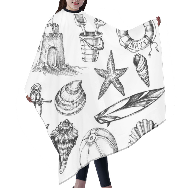 Personality  Summer Collection, Marine Life And Beach Toys Drawings Hair Cutting Cape