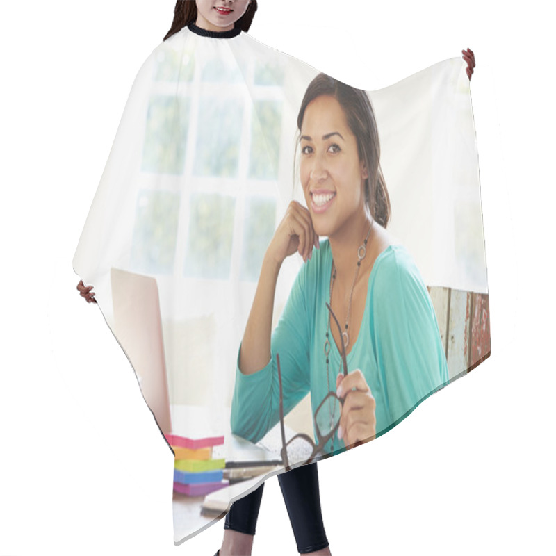 Personality  Businesswoman Working  At Home Hair Cutting Cape