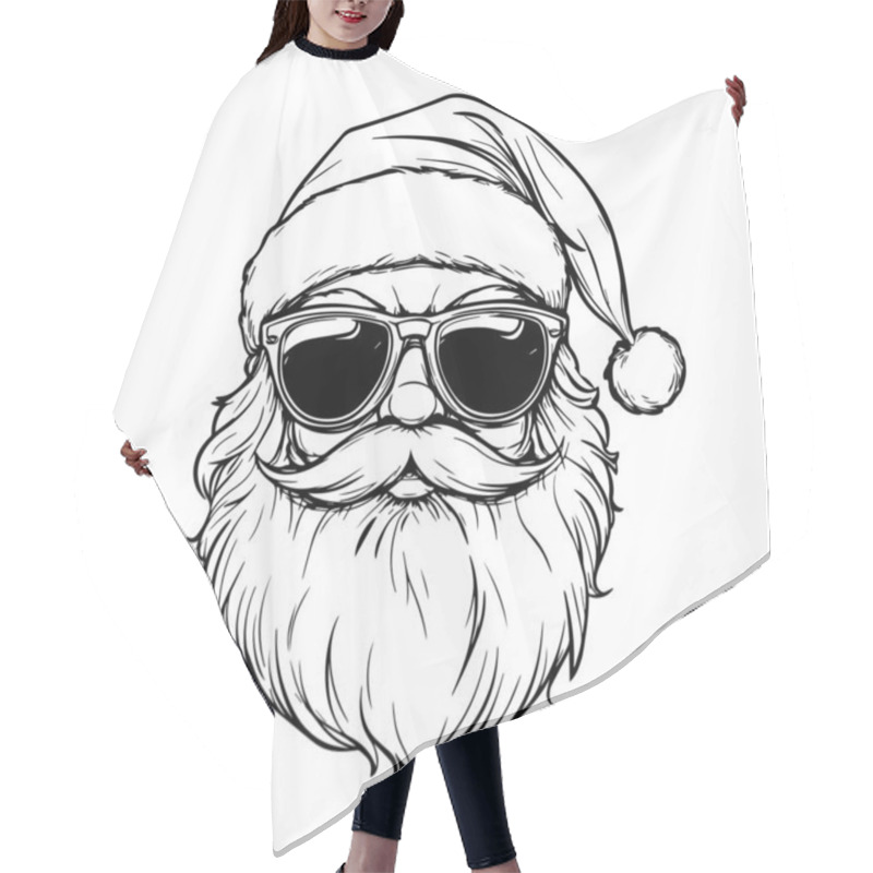 Personality  Santa Claus With Glasses Hand-drawn Black And White Portrait. Detailed Black And White Hand-drawn Illustration Of Santa Claus Wearing Glasses. Perfect For Christmas Cards Hair Cutting Cape