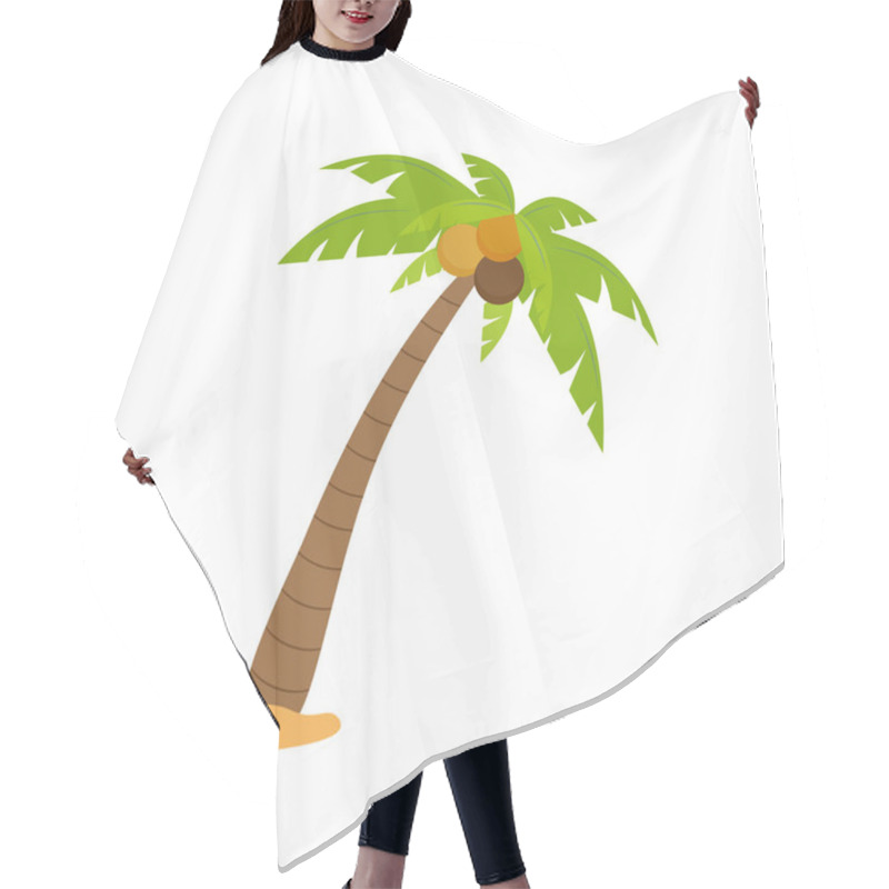 Personality  Palm Tree Or Coconut Tree Cartoon Image In Summer On The Beach Seaside Tropics Vector Illustration. Hair Cutting Cape