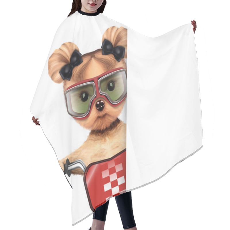 Personality  Funny Racer Dog With Bicycle. Sport Concept Hair Cutting Cape