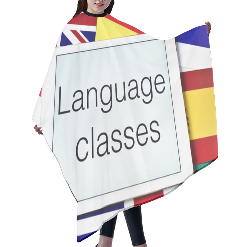 Personality  Different Flags And The Text Language Classes In The Screen Of A Hair Cutting Cape