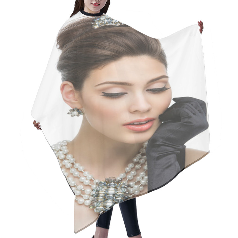 Personality  Closeup Of Stylish Girl Hair Cutting Cape