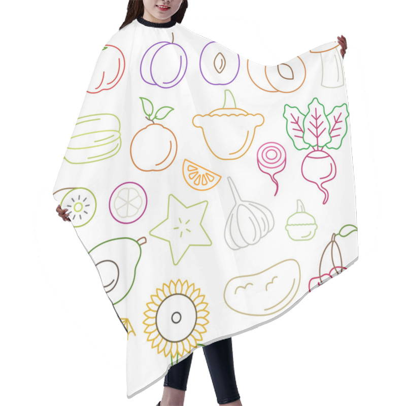 Personality  Line Art Set Of Fruits And Vegetables Hair Cutting Cape