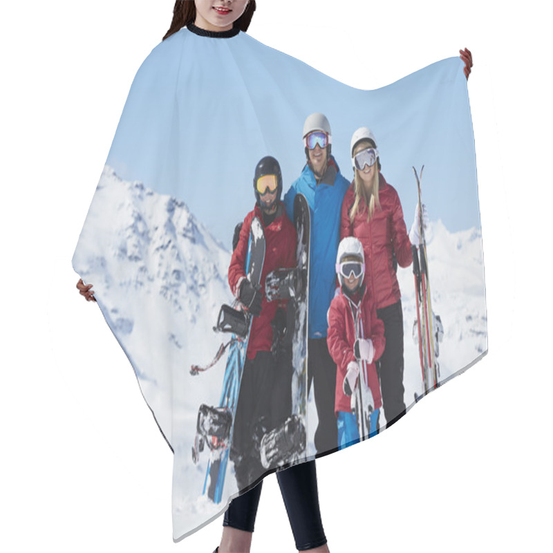 Personality  Family On Ski Holiday In Mountains  Hair Cutting Cape