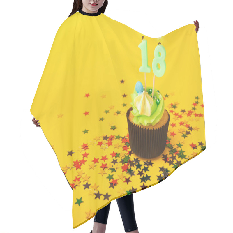 Personality  18th Birthday Cupcake With Candle And Sprinkles Hair Cutting Cape