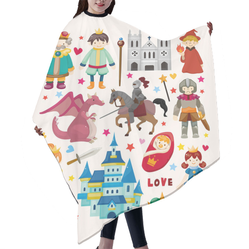 Personality  Set Of Fairy Tale Element Icons Hair Cutting Cape