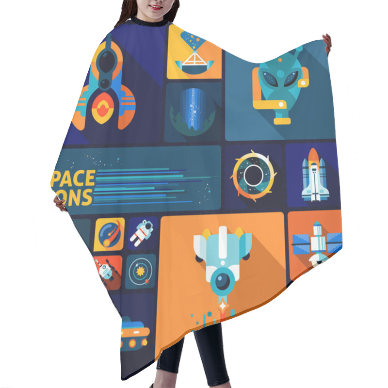 Personality  Space Icons Flat Set Hair Cutting Cape