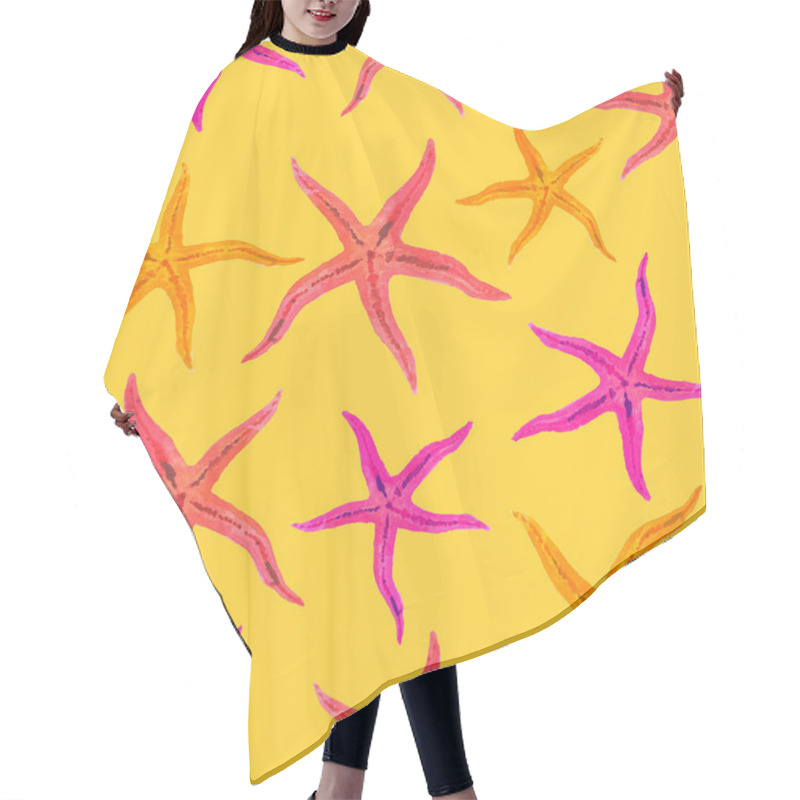 Personality  Watercolor Hand Paint  Seastar, Starfish Seamless Pattern For Textile, Wallpaper, Fabric, Summer Tropical Background. Hair Cutting Cape