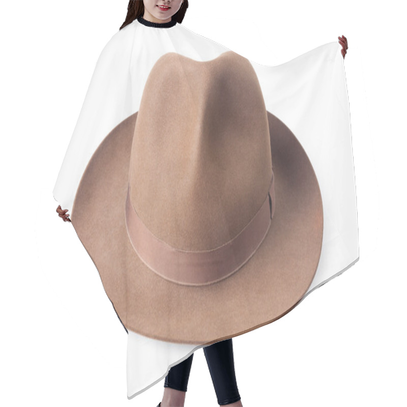 Personality  Brown Male Felt Hat Isolated On White Background Hair Cutting Cape