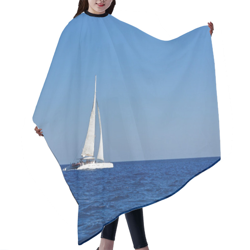 Personality  White Boat With Sails In The Mediterranean     Hair Cutting Cape