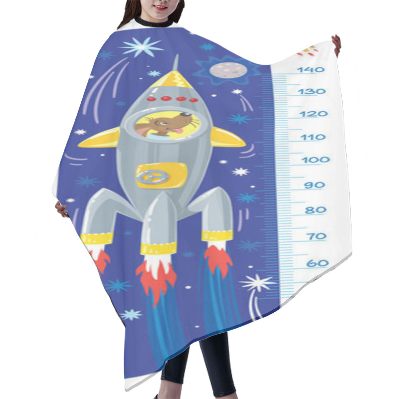 Personality  Funny Dog In Rocket. Meter Wall Or Height Chart Hair Cutting Cape