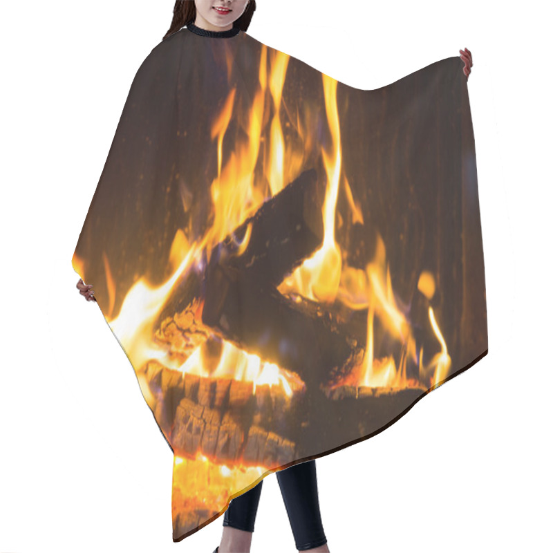 Personality  Close Up Of Firewood Burning In Fireplace Hair Cutting Cape