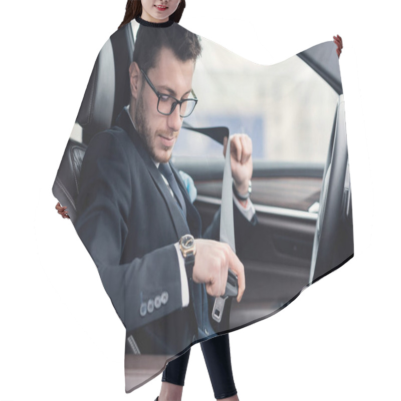 Personality  Business Man Putting On Seat Belt Sitting In Luxury Car Hair Cutting Cape