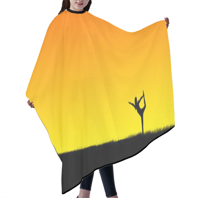 Personality  Silhouette Of A Beautiful Girl Practicing Yoga In The Sunset Hair Cutting Cape