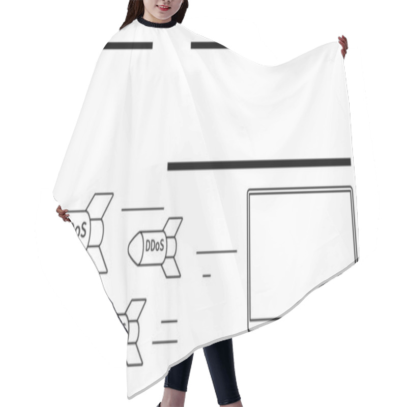 Personality  Missiles Labeled DDoS Heading Towards A Computer Monitor. Ideal For Cybersecurity, Online Threats, Hacking, Network Attacks, Cyber Defense, IT Security, And Digital Protection Themes. Line Metaphor Hair Cutting Cape