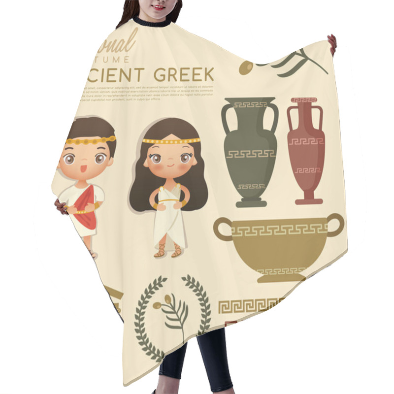 Personality  Ancient Greek Traditional Costumes : Vector Illustration Hair Cutting Cape