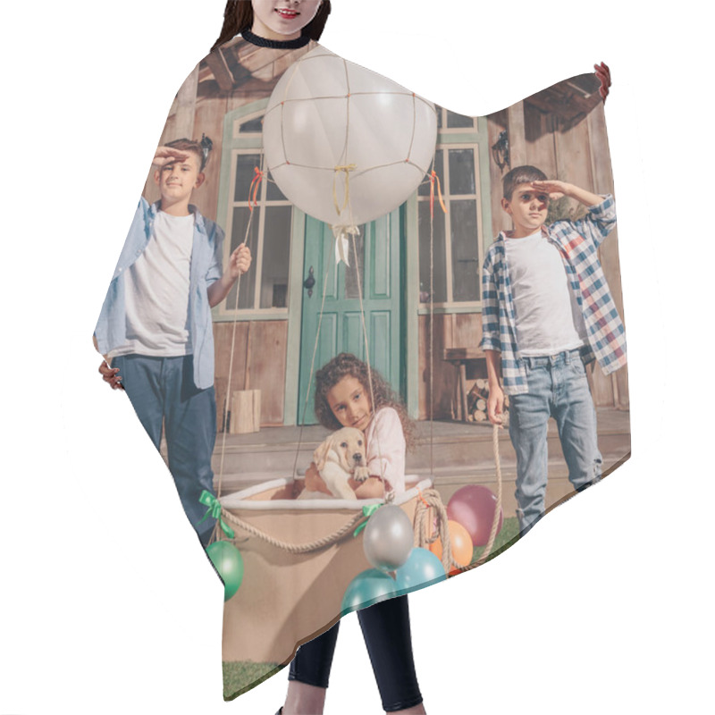 Personality  Girl With Puppy In Air Balloon Box Hair Cutting Cape