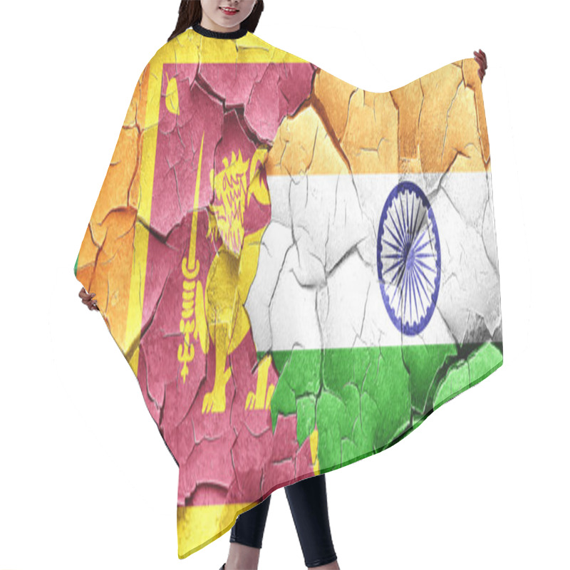 Personality  Sri Lanka Flag With India Flag On A Grunge Cracked Wall Hair Cutting Cape