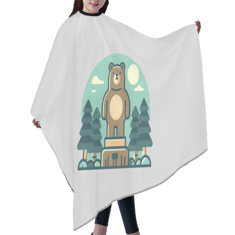 Personality  Bear On Forest Vector Flat Design Hair Cutting Cape