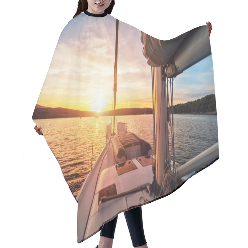 Personality  Close-up Of Yacht Sailing Against Beautiful Sunset Hair Cutting Cape