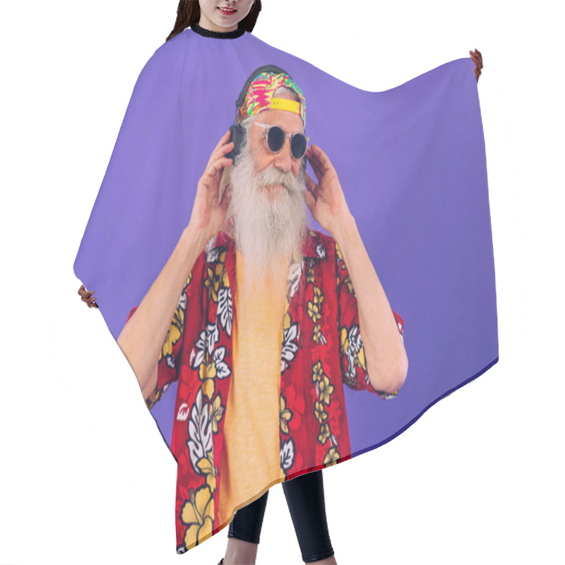 Personality  Senior Man With Eccentric Look  - 60 Years Old Man Having Fun, Portrait On Colored Background, Concepts About Youthful Senior People And Lifestyle Hair Cutting Cape