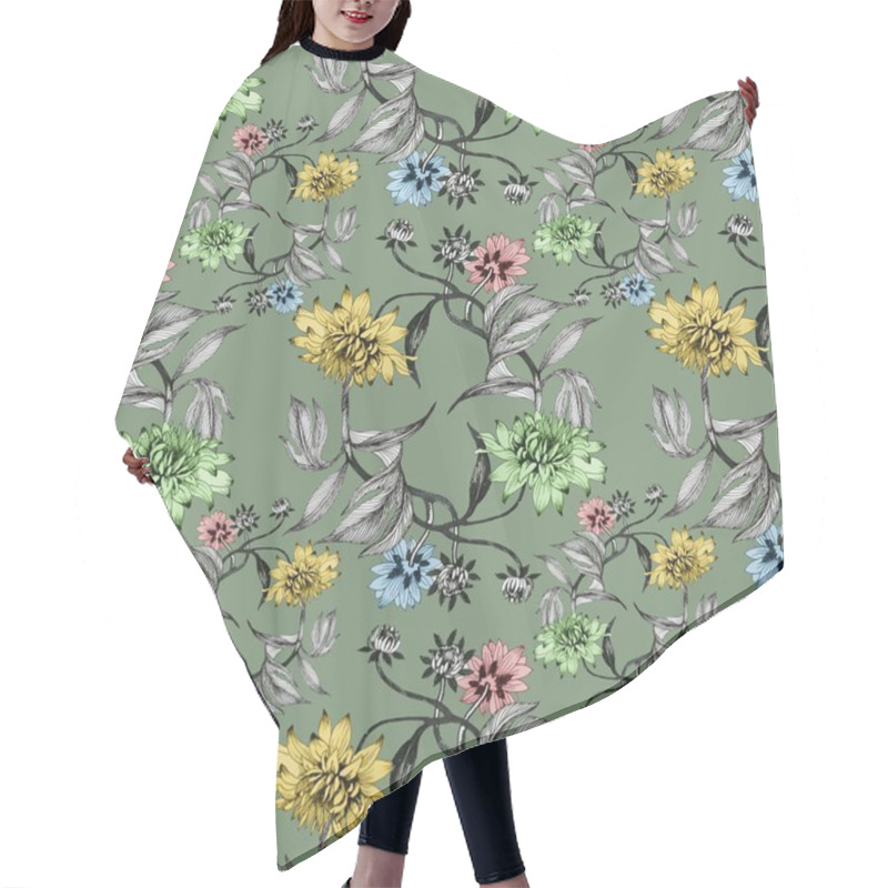 Personality  Hand Drawn Summer Flowers Hair Cutting Cape