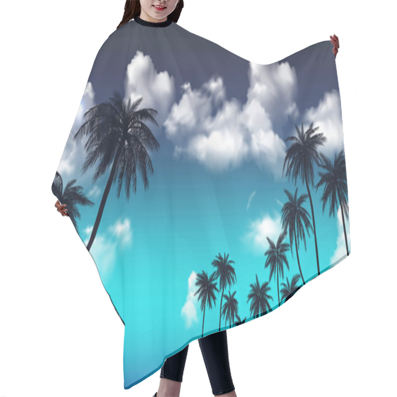 Personality  Summer Sunset Palm Trees. Beatiful Tropical, Exotic Wit Clouds In Sky.Vector Illustration. EPS 10  Hair Cutting Cape