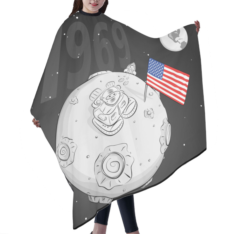 Personality  Astronaut Whith Flag USA On The Moon Bw Hair Cutting Cape