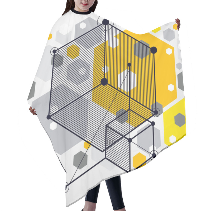 Personality  Vector Of Modern Abstract Cubic Lattice Lines Yellow Background. Hair Cutting Cape