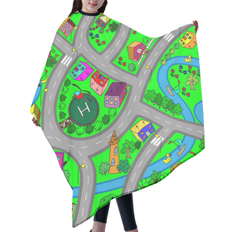 Personality  Cartoon Map Seamless Pattern.   Hair Cutting Cape